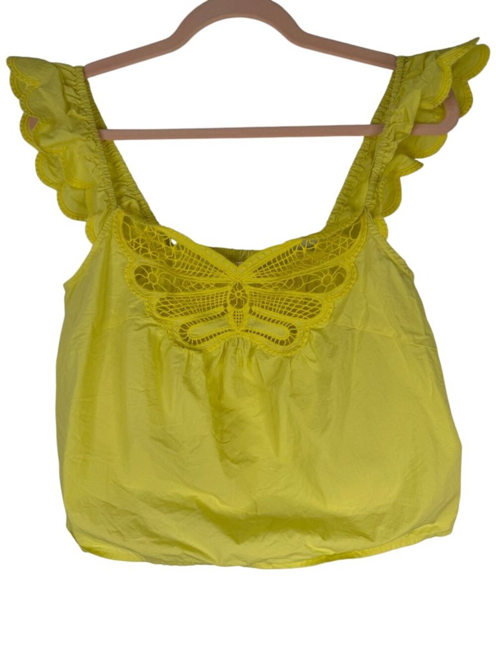 MOTHER The Butterfly Tank Wing It Yellow Embroidered Ruffle Top-M- MSRP $195 - Picture 2 of 11